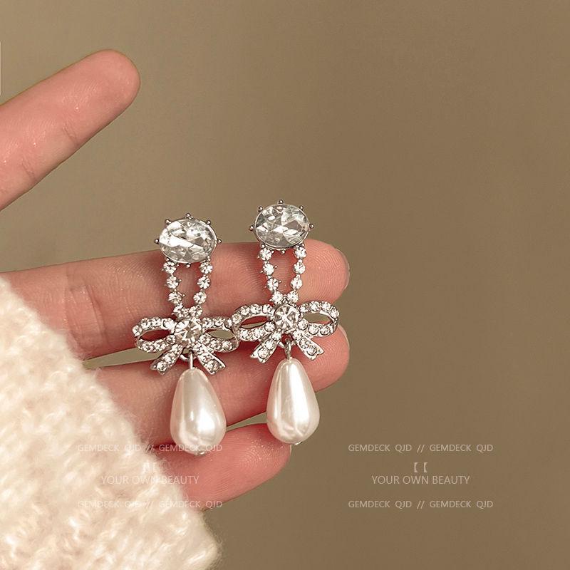 French Retro Zircon Pearl Stud Earrings - Elegant, Versatile Light Luxury Design for Women