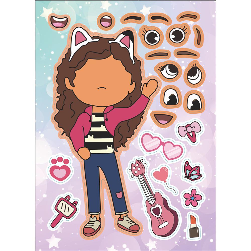 6/12Sheets Gabby'S Dollhouse Make A Face Puzzle Stickers Kids Make Your Own Diy Game Children Cartoon Jigsaw Education Toys Gift