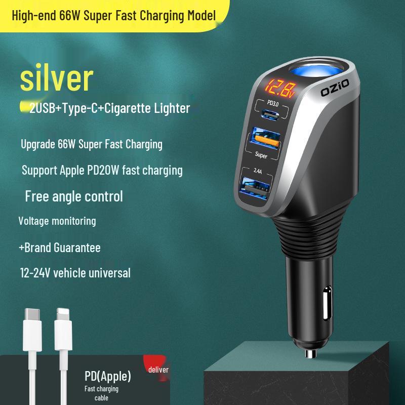 Fast Charging Car Cigarette Lighter Adapter: 1-to-3 Converter with 2 USB Ports