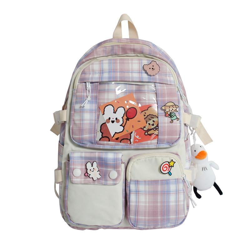 Schoolbag schoolbag for girls, grades 3 to 5 and 6, summer plaid cute girl, high school student, junior high school backpack