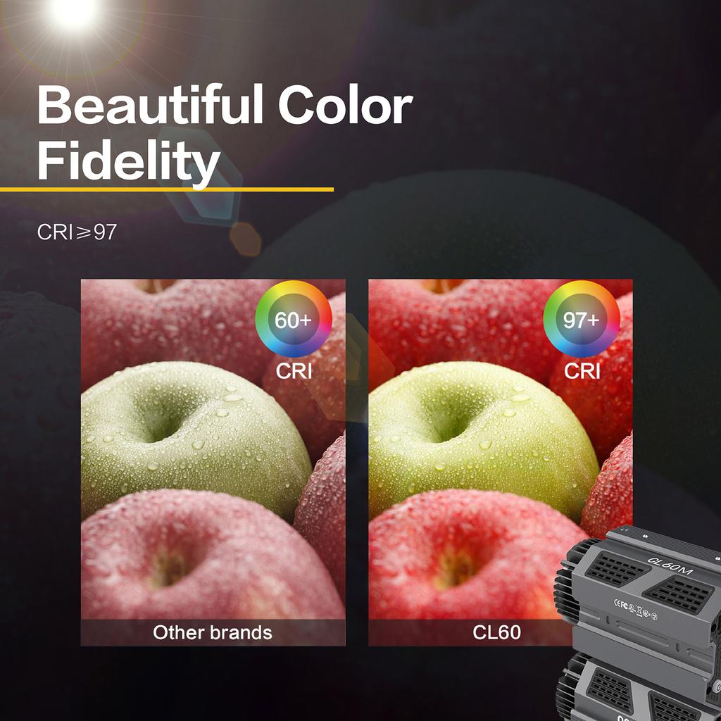 COLBOR CL60M Compact Studio LED Video Light 65W Photography Fill Light 5600K Dimmable CRI97+ 7