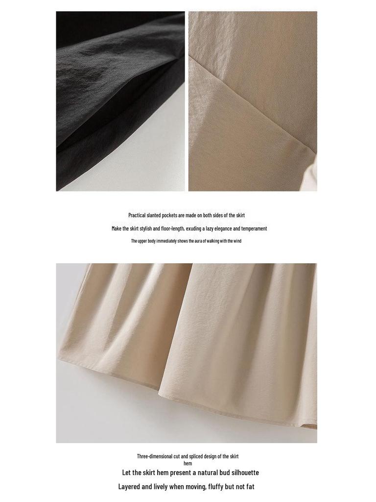 Rong Tai Women's Spring 2026 A-Line Cotton Skirt - Breathable Elastic Waist with Large Hem