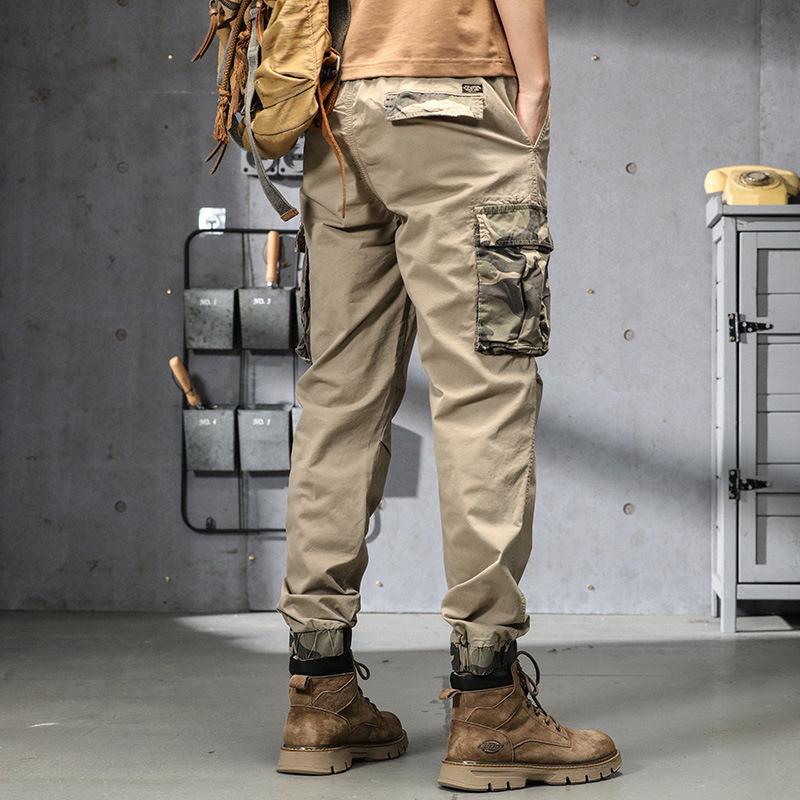 Trendmarke Mehrfach-Taschen Latzhose Herren gebundene Füße lässige lockere Hose Herren High-End blau Sport Herrenhose