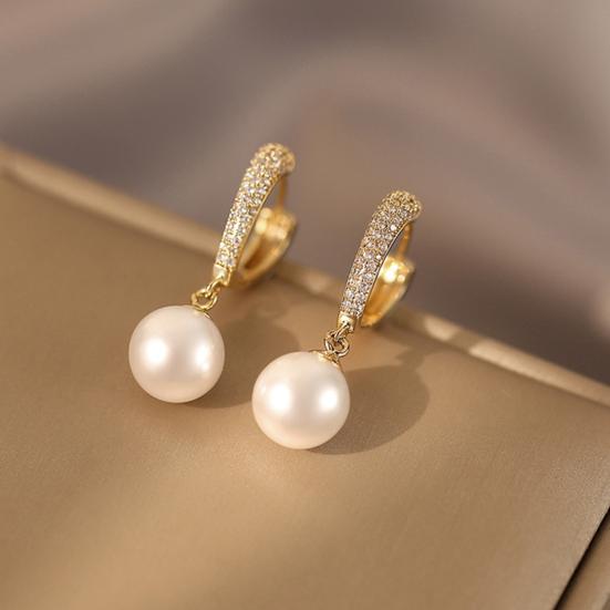 1 Pair Stud Earrings Charming Geometric Shining Rhinestone High Gloss Decorative Hypoallergenic Faux Pearl Hoop Earrings Jewelry Accessory