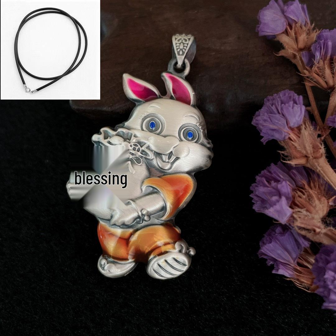 Cloisonné Rabbit Pendant for Women - Retro Zodiac Necklace, Personalized Lucky Auspicious Rabbit Year Charm.