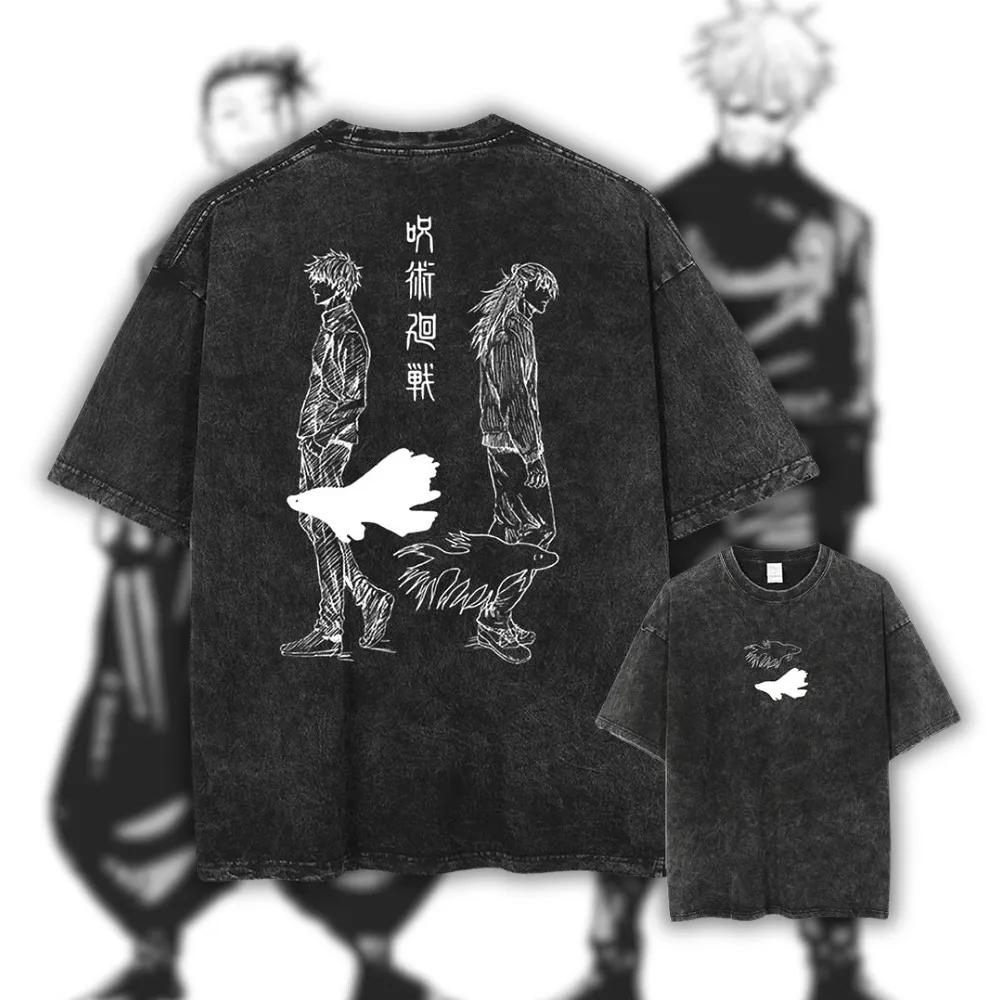 

Jujutsu Kaisen Gojo Geto T Shirt Hidden Inventory Graphic Men Acid Wash Oversized Streetwear Anime Cotton Top Tee M