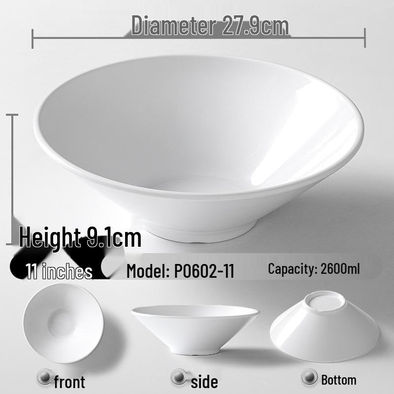 A5 White Melamine Noodle Bowl for Commercial Use – Porcelain-Style Spicy Hot Pot and Wonton Bowl