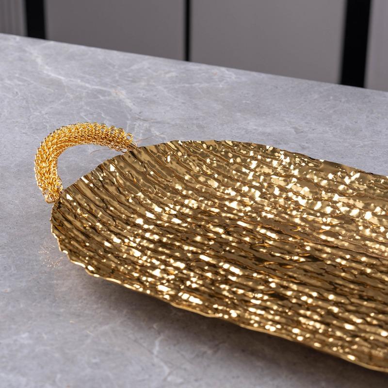 Nordic Wrought Iron Long Tray Golden Curved Fruit Snack Storage Tray Snack Fruit Platter