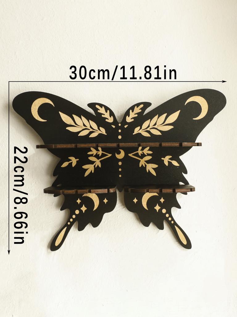Black Butterfly Display Shelf Star&Moon Wood Floating Wall Shelves for Crystal Stone and Essential Oil Rack Witch Home Decor