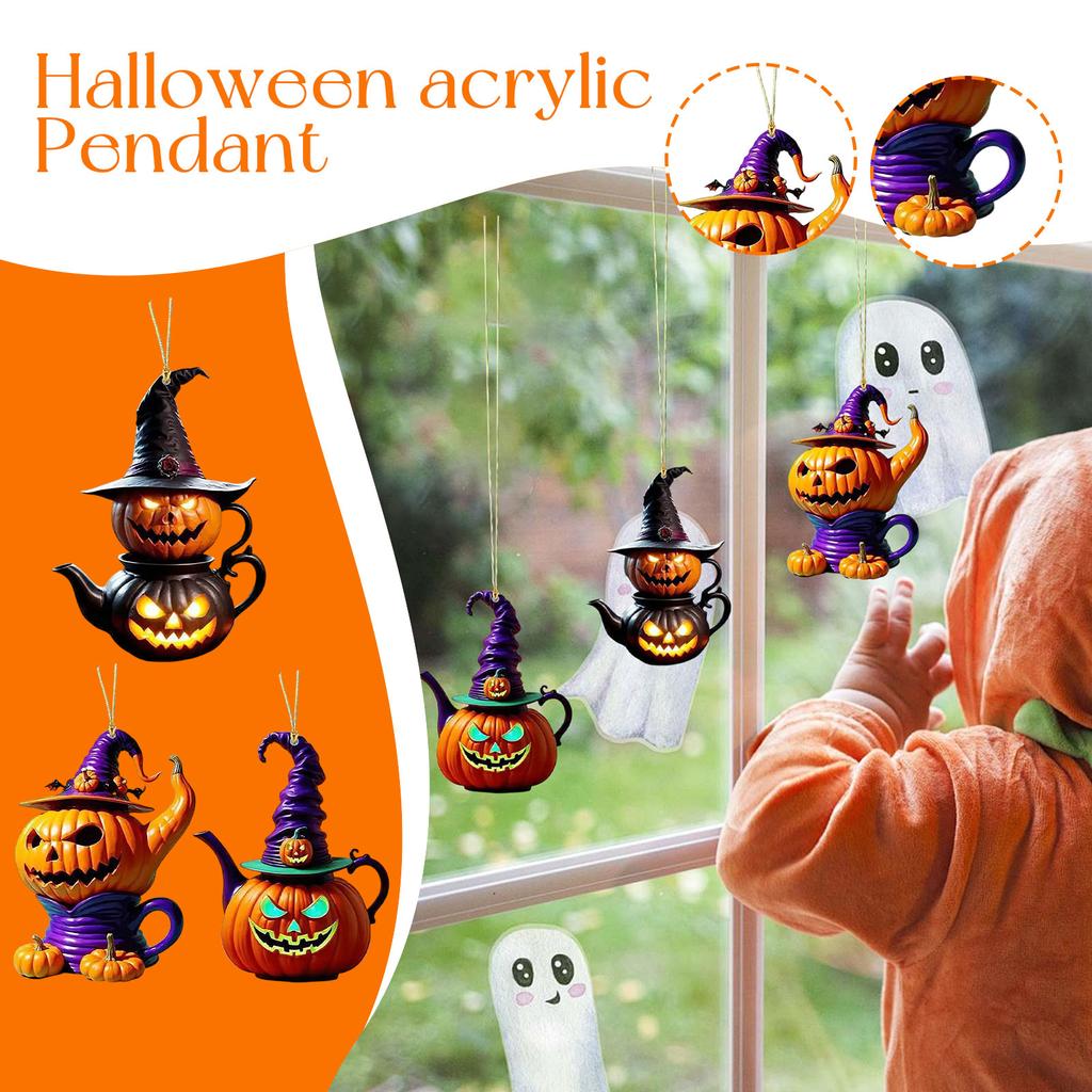 Halloween  Little Witch Festival Pendant Cross Border Acrylic Flat Car Decoration Pendant Home Hanging Accessory
