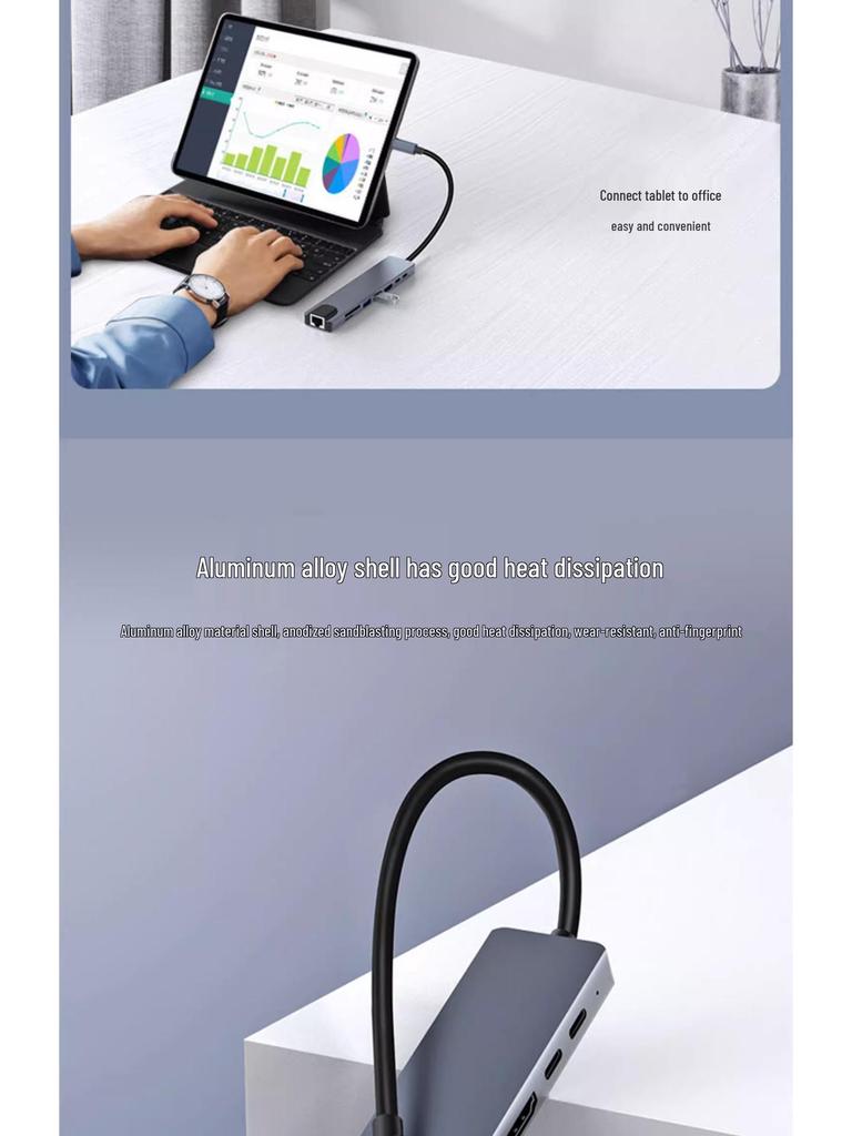 8-in-1 Type-C Multi-Port Hub with Ethernet & USB 3.0 Expansion Dock
