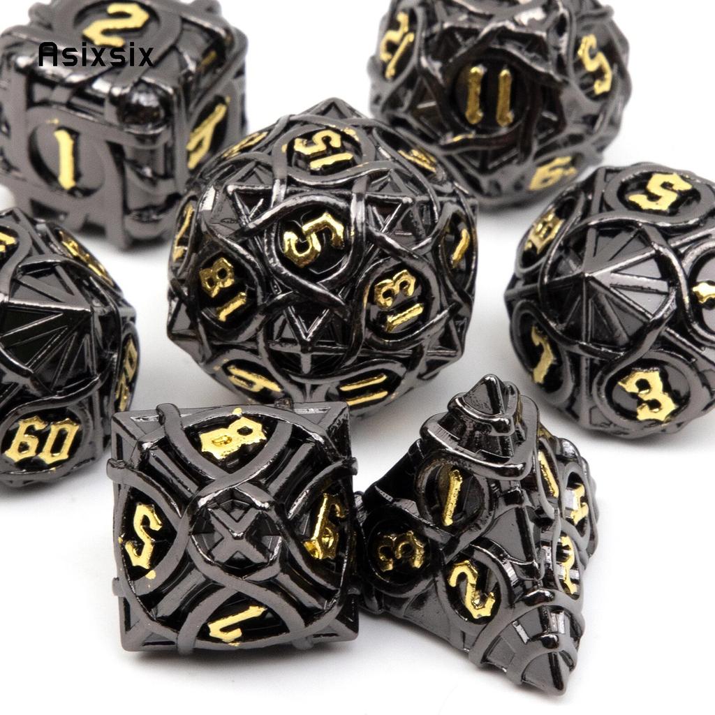 7 Pcs Black Yellow Stripe Metal Dice Solid Metal Polyhedral Dice Set Suitable for Role-Playing RPG Board Game Card Game