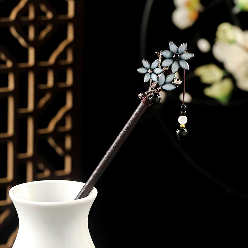 1PC Elegant Flower Hair Accessories Wooden Hairpin Tassel Ancient Style Exquisite High-end