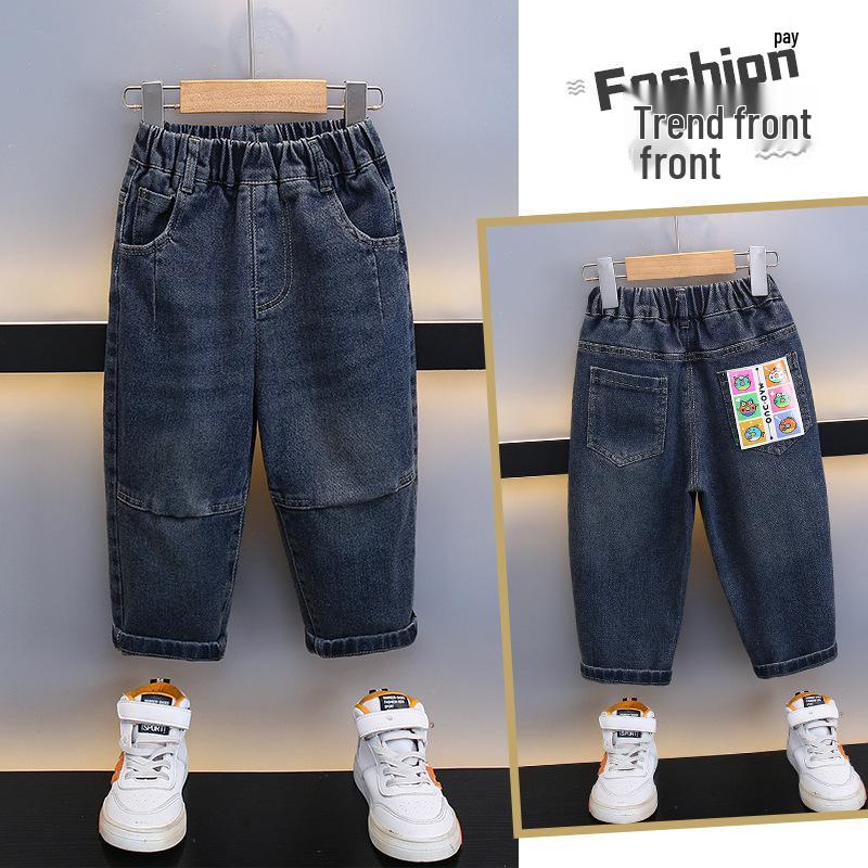 

2025 Новые джинсы для мальчиков на осень: Модные брюки свободного кроя для детей 150 cm синий