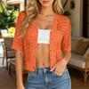 Women Knit Openwork Cardigan Short Sleeve Button Front Cropped Sweater Casual Lightweight Summer Outerwear