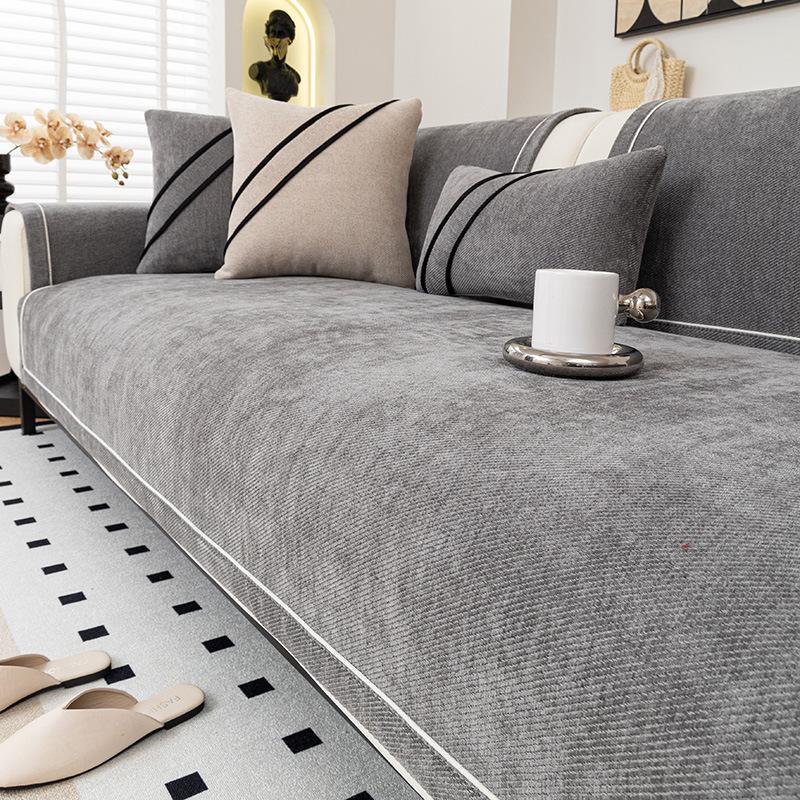 Chenier Sofa Cushion Is Universal In All Seasons  New Light Luxury High-End Non-Slip Straight Row Leather Sofa Seat Cushion Cover Cloth