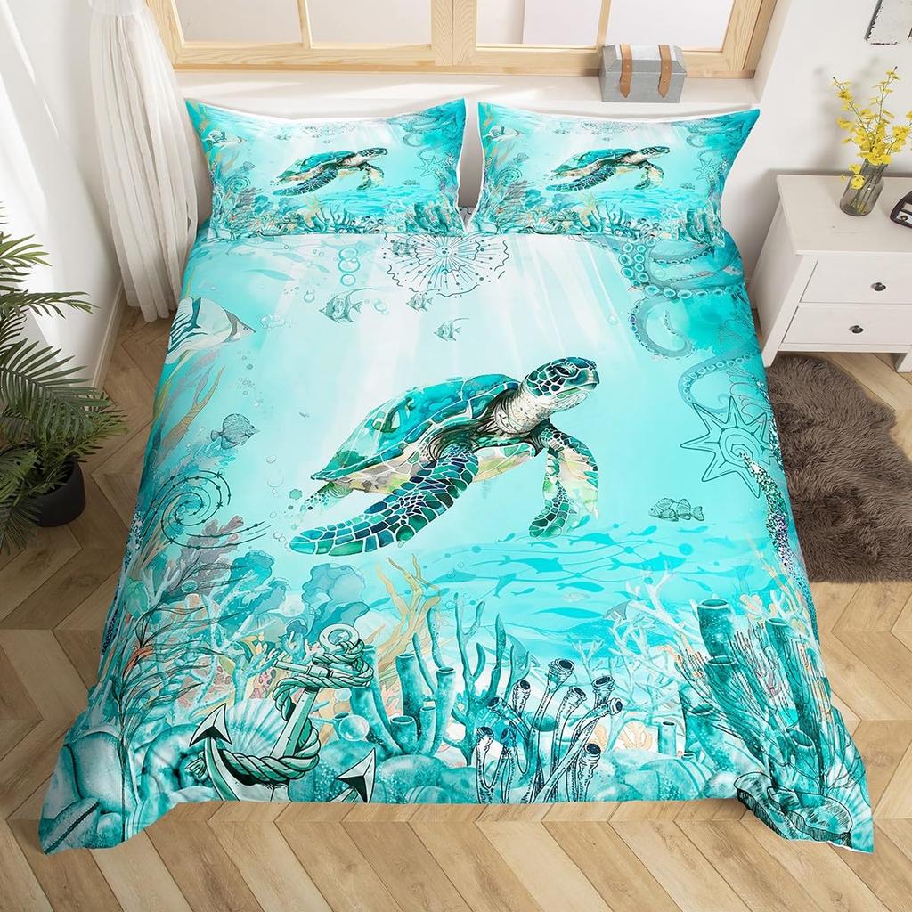 Ocean Bedding Sets Sea Theme Comforter Duvet Cover Bedroom Decor Queen King Size Quilt Covers With 2 Pillowcases For Kids Adults