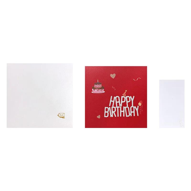 1pc 3D Pop-Up Chocolate Cake Birthday Card Gift Decoration Paper Greeting Card with Wishe Unique Gift for Friends Family Couples