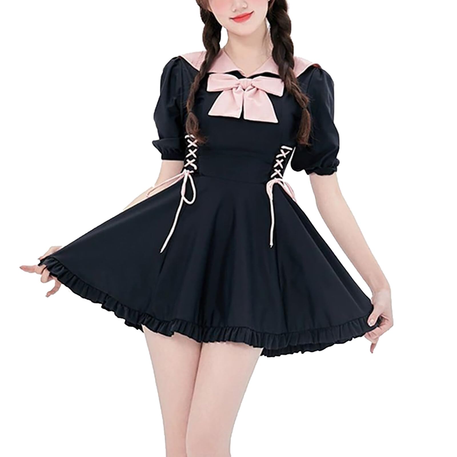 

матросское боди низкий горячий пляж [LAVASEON] Купальник, слитный, милый, массовое производство, женский, студенческий, комплект из 2 частей, бант, лента, воротник, покрытие, открытость, чёрный