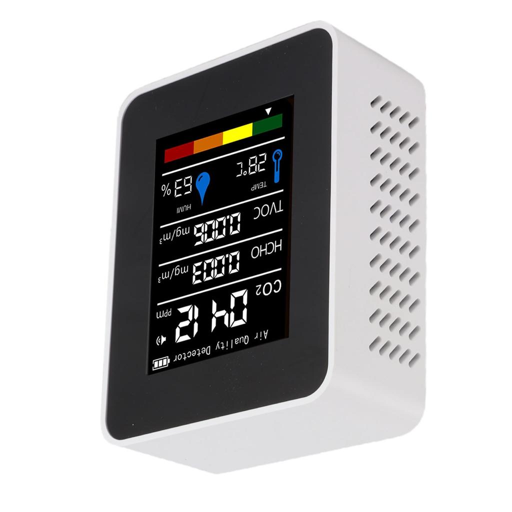 5 in 1 Air Quality Tester CO2 TVOC HCHO Temperature Humidity Test Digital Display Air Detector White