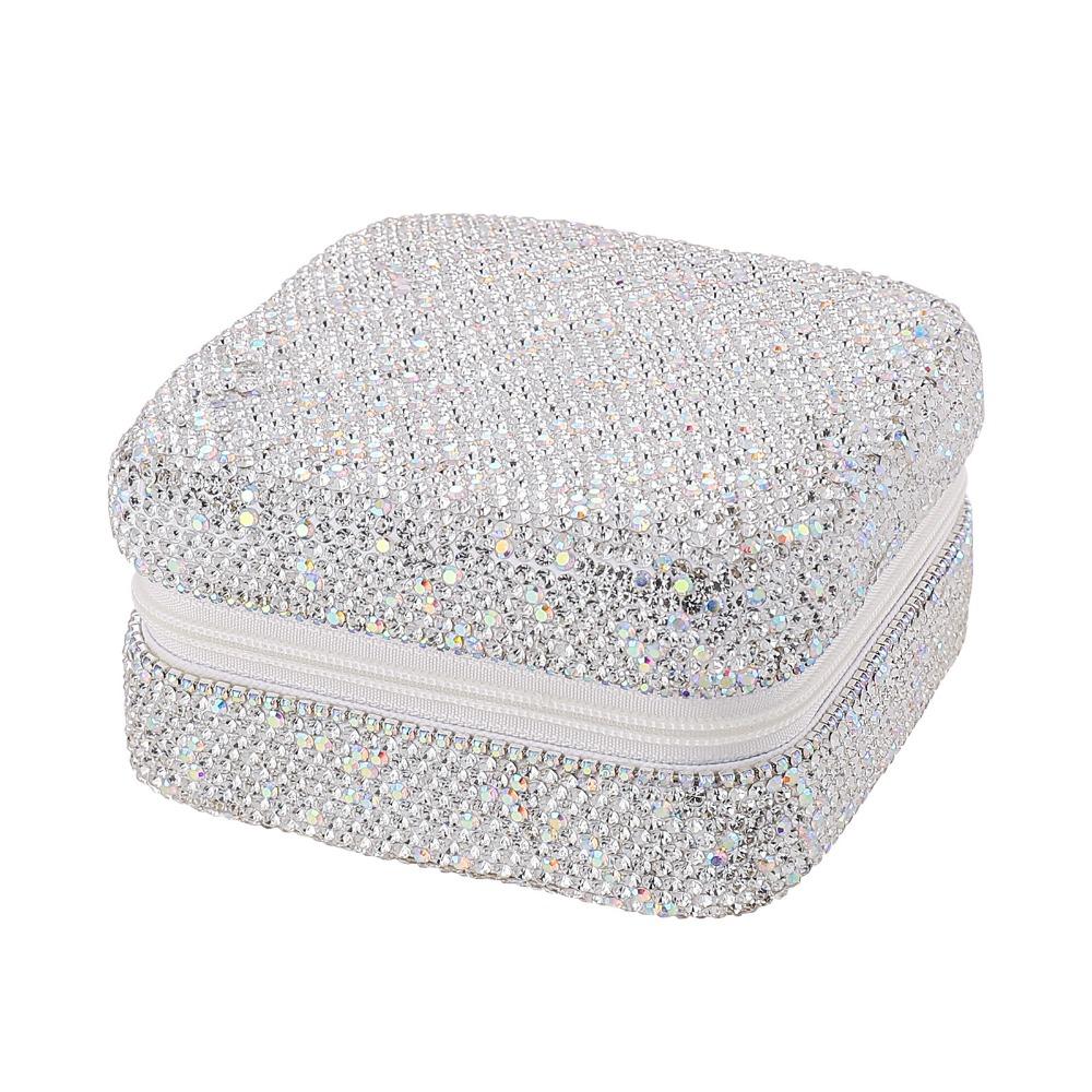 Luxury Travel Earrings Storage Case Square Portable Ring Holder Studded Jewelry Organizer Makeup