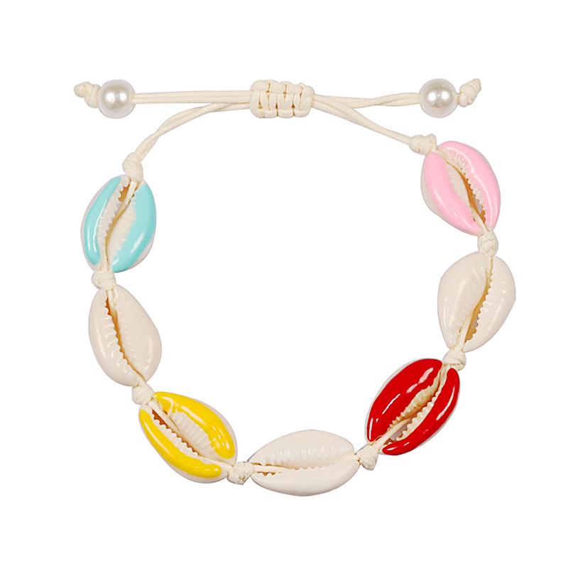 Colorful Printed Shell Bracelet for Women Bohemian Conch Braided Ankle Chain Bangle Adjustable Girls Summer Holiday Jewelry Gift