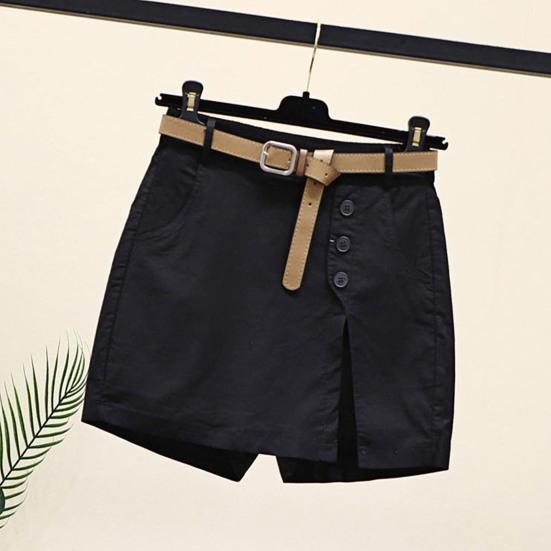 Gonna Pantaloncini Donna Vita Alta Finto Due Pezzi Bottoni Decorativi Spacco Laterale Monocolore Sopra il Ginocchio Tasche Dritti Morbidi Streetwear Abbigliamento Donna
