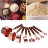 8Pcs Rose Gold Stainless Steel Measuring Spoon Set with Wood Handles Kitchen Baking Accessory