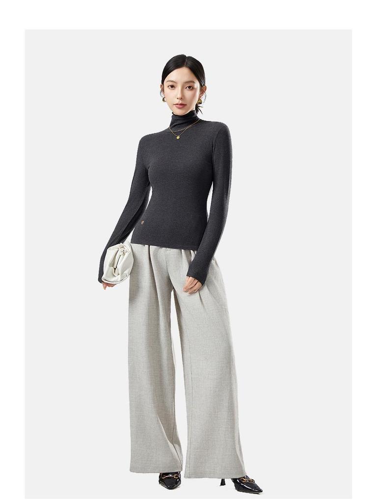 Women's Velvet High Neck Warm Turtleneck Long Sleeve Top - Autumn/Winter Base Layer