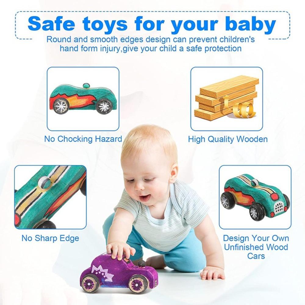 6PCS/SET Hand-crafted Graffiti Car Painting Surface Wooden Toys  Classroom Activities