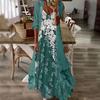 2Pcs/Set Dress Set V-Neck Large Hem Printed Summer Women Sling Design Dress Long