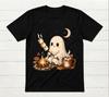 Ghost Camping Cozy Halloween Campfire Ghost Fall Black T-shirt