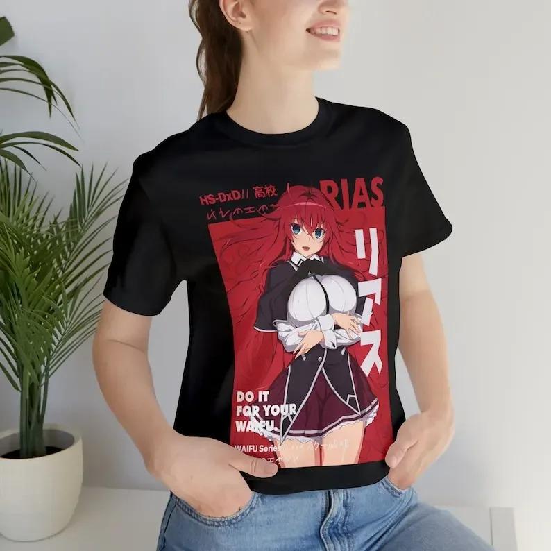 High School DxD Rias Gremory "Tu es für deine Waifu" Anime Print T-Shirt | Unisex Baumwolle Lässig Kurzarm Streetwear Oberteil