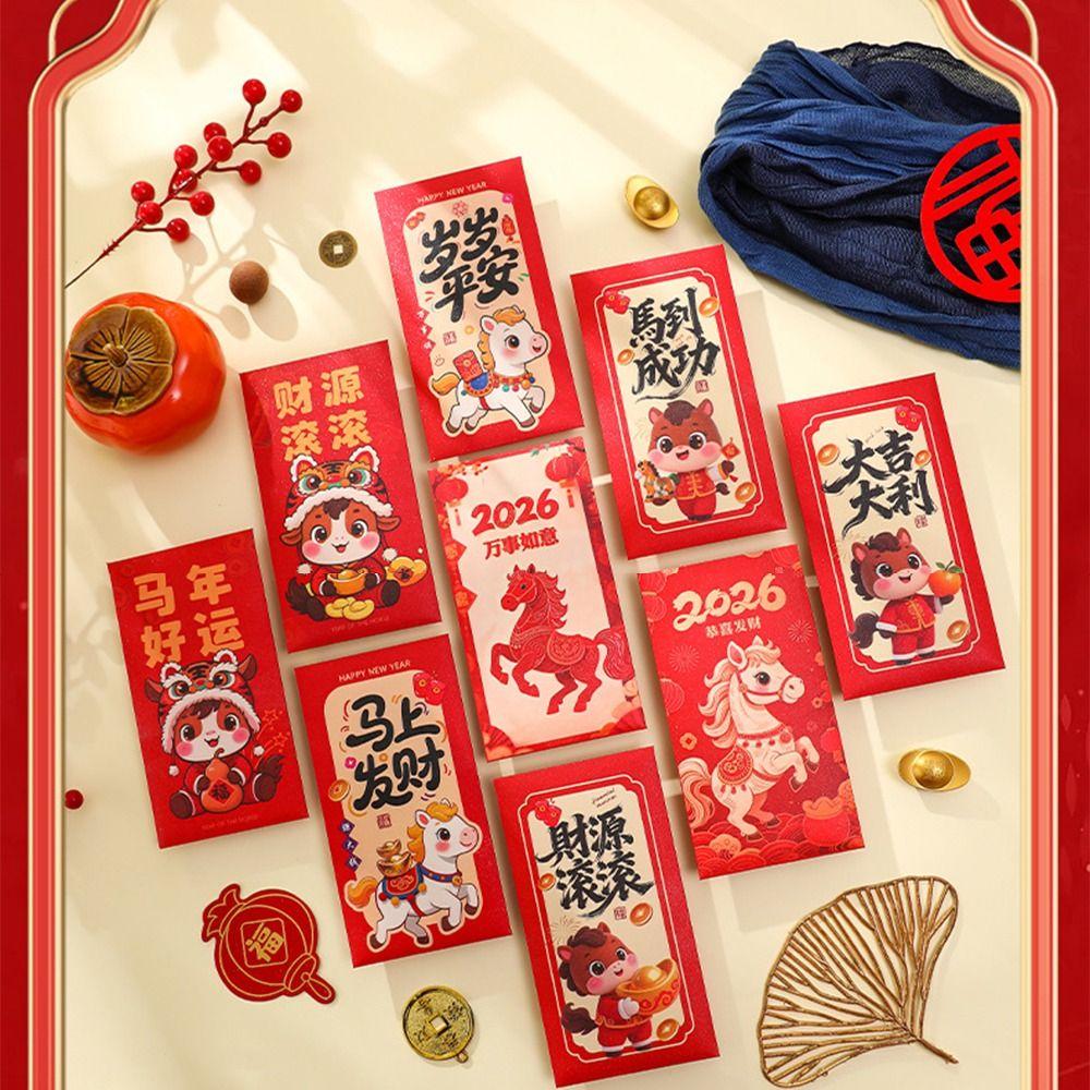 6Pcs/Set Traditional Paper 2026 Horse Year Red Envelope Red Packet  New Year