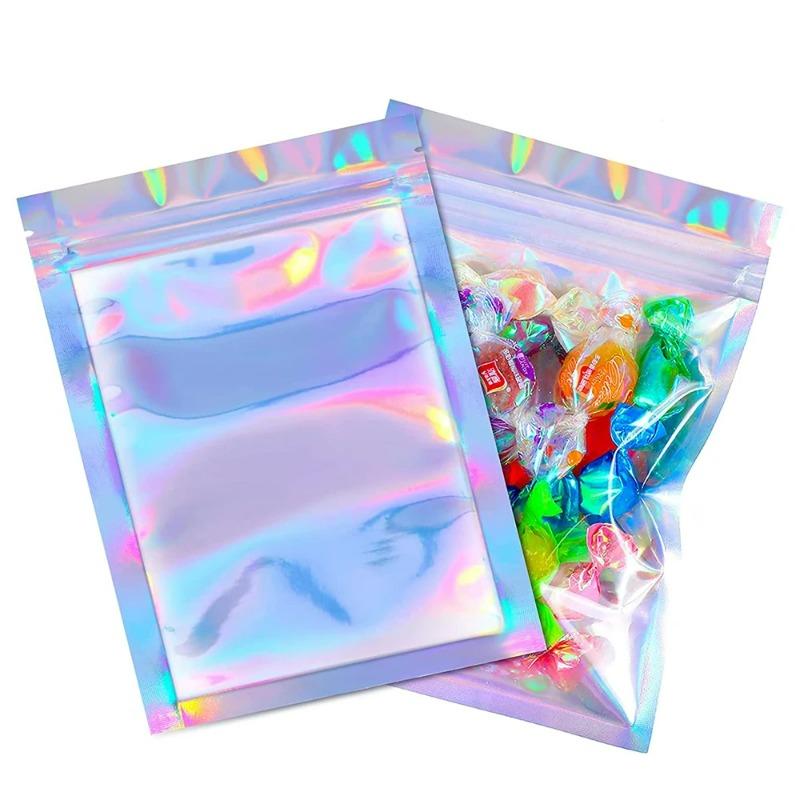 100/10Pcs Rainbow Self Sealing Bags Laser Film Pouches for Food Storage Party Favors Snacks Candies Jewelry Waterproof Bags