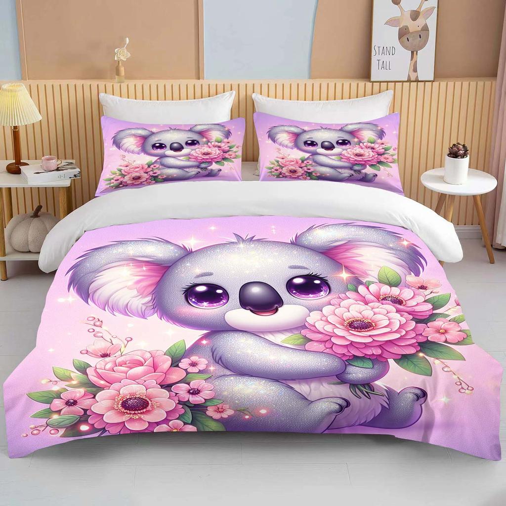 10 Size Cartoon Koala Print 3PCS 1Quilt Cover 2Pillow Cases Bedding Set Duvet Set Comforter Bed Set Queen King Size Home Textile