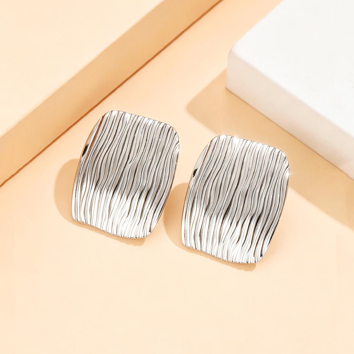 18K Gold-Plated Geometric Stripe Stainless Steel Stud Earrings