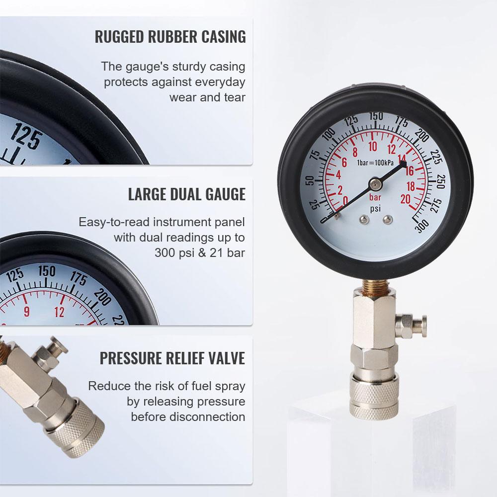 0-300 PSI with M10 M12 M14 M18 Adapter Automotive Cylinder Tester Kit Gasoline Engine Compression Meter Pressure Gauge