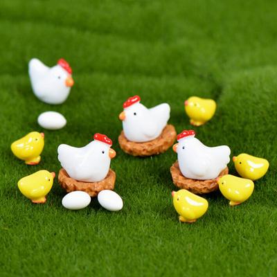 Mini Cartoon Chicken Family Sculpture DIY Moss Micro Landscape Small Ornaments Crafts Home Decoration Gifts