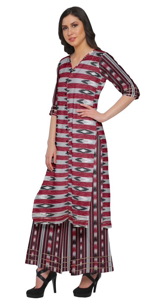 Moomaya V Neck Printed Kurta And Palazzo Pant Set Ethnic Wear Dress For