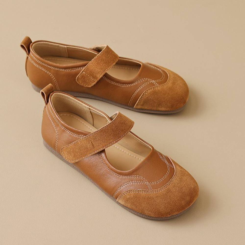 Women's Flats Leather Mary Jane Shoes Women's French Round Toe Flat Shoes Soft Sole Women's Shoes