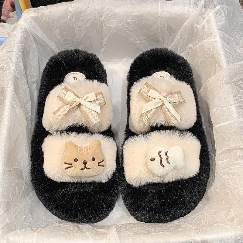 

Cotton mop versatile super fire kitten and small fish fluffy slippers women s casual wear fashionable casual cotton slippers women 42