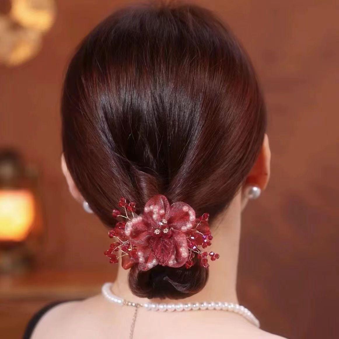 

Кристальные цветы для волос матери, аксессуары, органза, головной убор, цветок, женская прическа пучок, голова, резинка для волос в виде толстой кишки