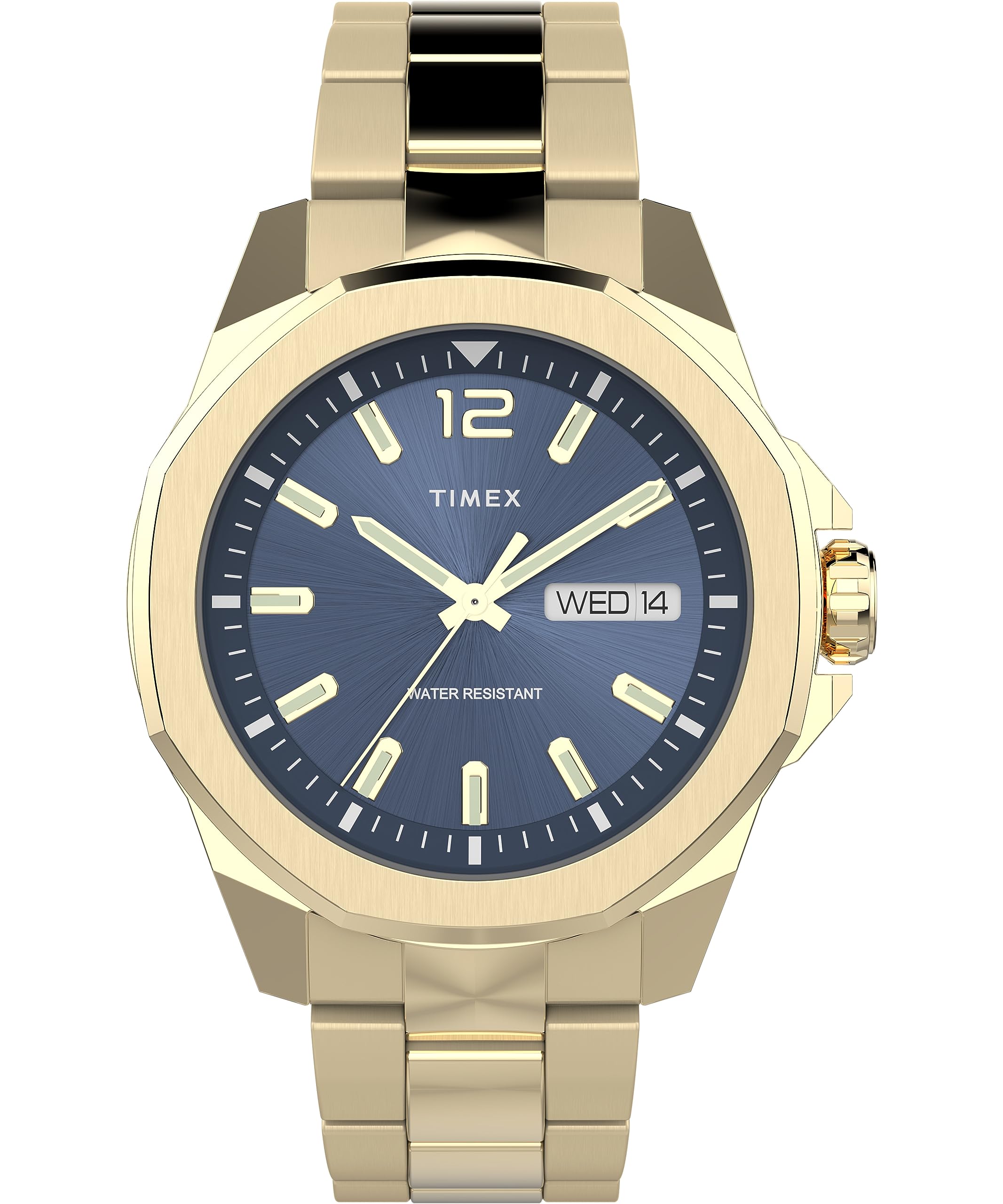 

Timex Men s Essex 44mm Watch, Gold Tone/Blue/Gold Tone. , modern