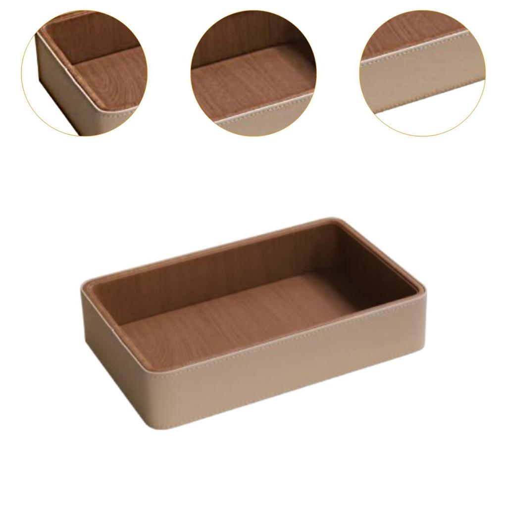 Jewelry Keys PU Leather Storage Tray Multifunctional 9.8x6.3x2inch for Dresser