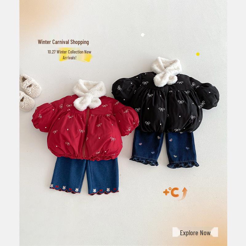 2025 Kids' Quilted Winter Dress - Trendy Girls' New Year Outfit