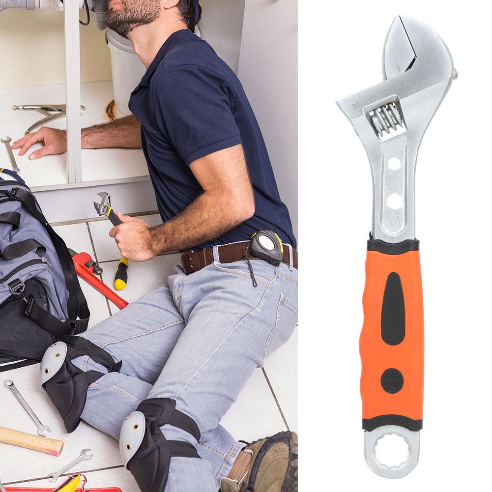 810 Inch Adjustable Wrench Multifunction Nonslip TPR Handle Spanner Auto Repair Tool(10 inch )