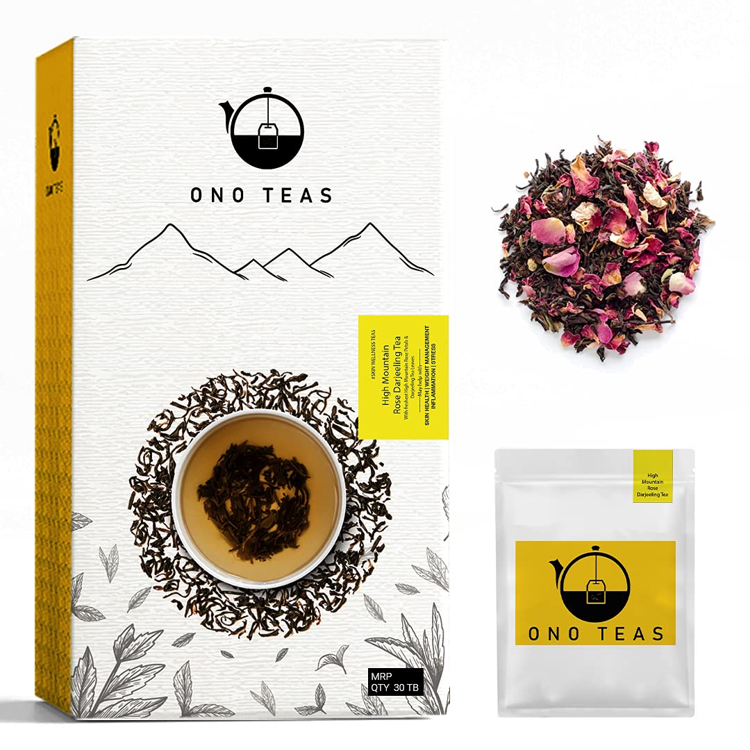 

Ono Teas High Mountain Rose Darjeeling Tea (30 Teabags) with Rose, Darjeeling Black Tea | Known to help with Skin Health,Weight Management,
