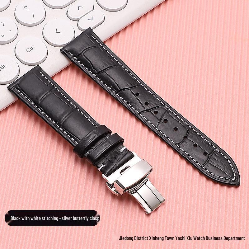 

Genuine Leather Men s & Women s Watch Strap with Double Press Butterfly Buckle, Soft Bamboo Grain, Gift Box Packaging. 24MM