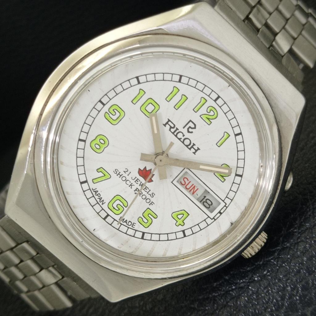 

RICOH R31 AUTOMATIC VINTAGE JAPAN MENS WHITE COLOR DIAL WATCH a701945-5 R207-a701945